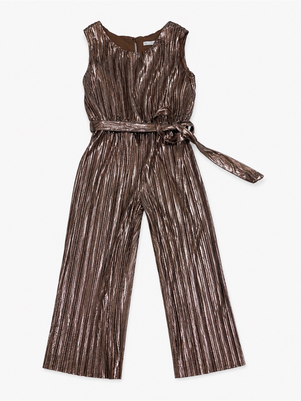 Kenzie Girl size 5 Metallic Bronze Pleated Jumpsuit with Waist Tie